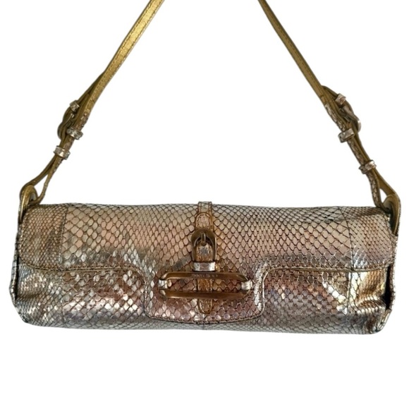Jimmy Choo Metallic Gold Snakeskin Leather Tulita Pochette Bag - Picture 3 of 14